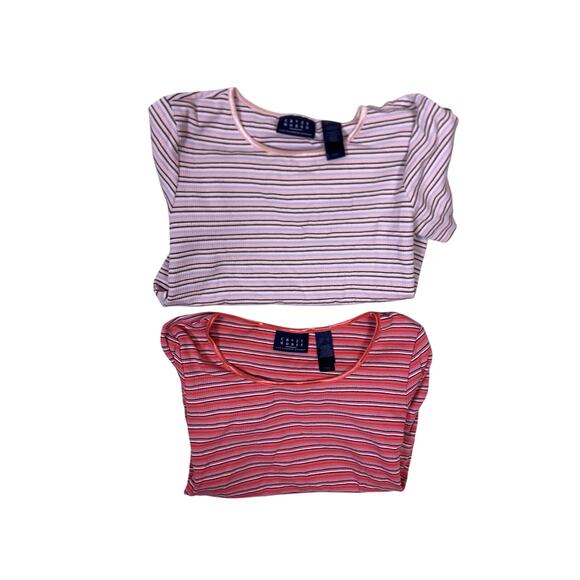 Lot of 2 Striped Baby Tees Women’s Small Y2K Fitted Retro Pink Salmon - Picture 1 of 8